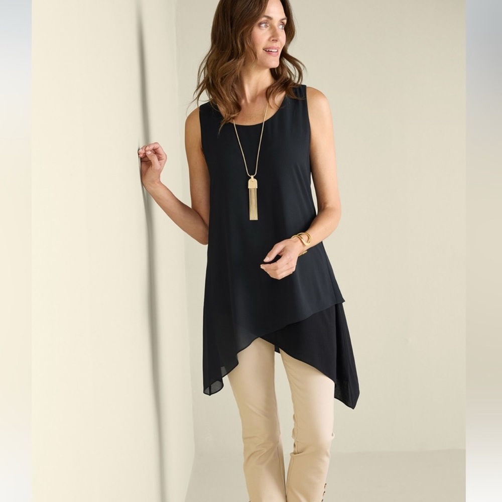 Soft Surroundings Celine Tunic‎ Top Womens Petite Large Black Sleeveless